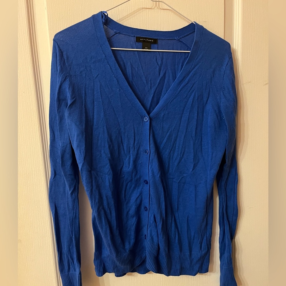 Selling blue button up sweater
